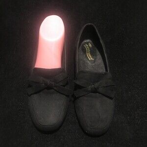 NWOT Haband Women’s 6M Mushrooms BLACK Top Bow Faux Suede Slip On Loafers Shoe